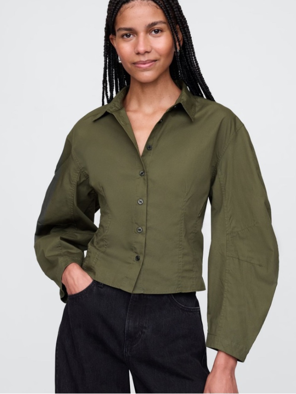 GAP POPPLIN BARREL SLEEVE CROPPED SHIRT